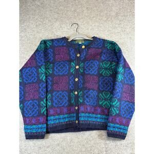 Vintage Equorian Cardigan Sweater Women Large Geometric Celtic Mohair Knit Retro